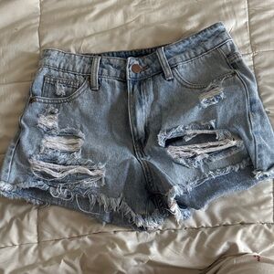 Fashion Nova Light Blue Distressed Jean Shorts